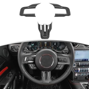 Imagem de Naisec Acabamento da capa do volante para Ford Mustang Acessórios interiores 2015 2016 2017 2018 2019 2020 2021 (grão de fibra de carbono preta)