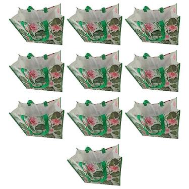 Imagem de Bolsa Ecologica Ecobag Sacola de Ombro Alça Kit 10 Unidades Pratica Compras Mercado Feira Resistente Lavavel Reutilizavel