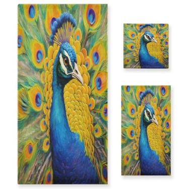 Imagem de ATTX Conjunto de toalhas de banho para pintor a óleo de pavão de 3 peças - Ultra macio e de secagem rápida, toalhas de mão absorventes de grau de hotel e spa para banheiro #17