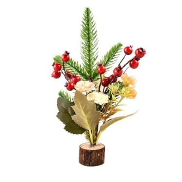Imagem de Mini árvore de Natal em vaso de 26 cm com flores e folhas, planta artificial para decoração de sala de aula para escritório (estilo 1)