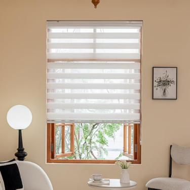 Imagem de Persianas de zebra horizontais para janelas, persiana semitransparente, controle de filtragem de luz de rolo, persiana manual de tecido de camada dupla para casa, quarto, escritório