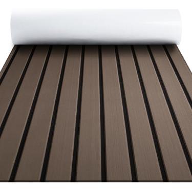 Imagem de FOCEAN Pavimento para barco, espuma vinílica acetinada, deck de barco, piso marítimo de teca sintética, para barco, trailer, iate, caiaque, prancha de surf, 129 x 40 cm, terra com linhas pretas