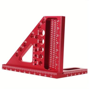 Imagem de Régua Esquadro Multifuncional de Alumínio p/Marcenaria – Transferidor e Gabarito de Furação