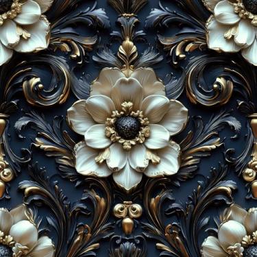 Imagem de YENHOME Papel de parede de 43 cm x 701 cm, papel de parede floral, vintage, preto, dourado, branco, floral, efeito 3D, papel de parede em relevo, descasque e cole papel de parede barroco vintage para