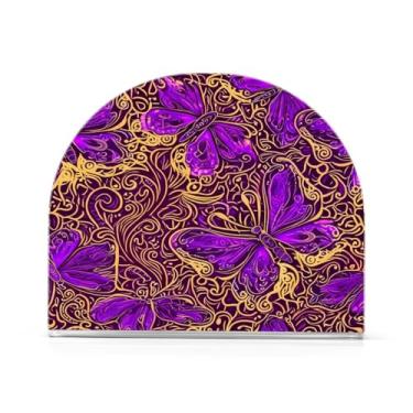 Imagem de Qilmy Porta-guardanapos de borboletas vibrantes, porta-guardanapos de acrílico transparente para mesa, suporte de guardanapo de coquetel de papel de seda para cozinha, dispensador de guardanapos de