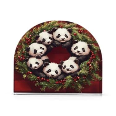 Imagem de Qilmy Bonito panda guirlanda de Natal porta-guardanapos para mesas, elegante suporte de guardanapo de papel de placa acrílica, dispensador de papel de seda independente moderno para jantar, sala de
