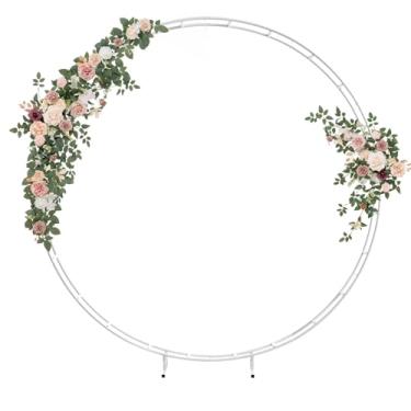 Imagem de Ling's Moment Arco de casamento flores artificiais cerimônia pano de fundo 4 grinaldas de decoração de árvore de rosa, rosa empoeirada e creme para pendurar ao ar livre festa recepção floral decoração