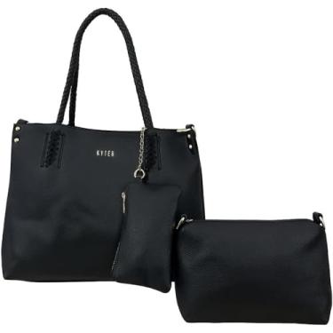 Imagem de Kit 3 Peças Bolsa Feminina Estilo Tote, Couro Sintético, Branca com Alça Caramelo, Bolsa Grande 43x30x11cm, Bolsa Média Transversal, Necessaire