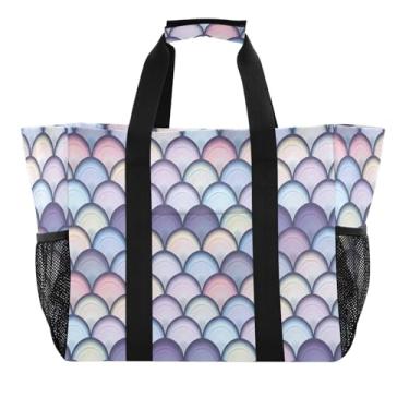 Imagem de Wassud Sacolas de compras reutilizáveis com escamas gradientes, bolsa grande, impermeável, organizador de lona para praia, piquenique, lavanderia, viagem