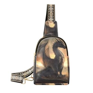 Imagem de CEBUGI Bolsa tiracolo feminina Dragon pequena de couro, pochete transversal para trilhas, viagens ao ar livre