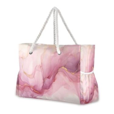 Imagem de Wassud Bolsa de praia linda bolsa de praia grande de mármore para mulheres, impermeável, à prova d'água, à prova de areia, bolsa de viagem com zíper e bolso para piscina, academia, acampamento