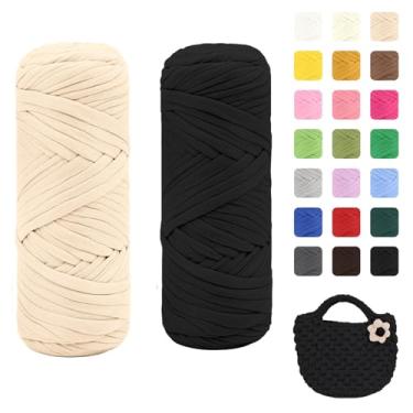 Imagem de Maxee Pacote com 2 fios de camiseta premium (200 g/75 m cada), linha de fita macia para crochê e tricô - cor intensa e fácil de cuidar