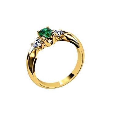 Imagem de Designed by Ellen Anel de esmeralda natural e impecável esmeralda oval diamante em ouro amarelo 14K, Ouro amarelo, Esmeralda