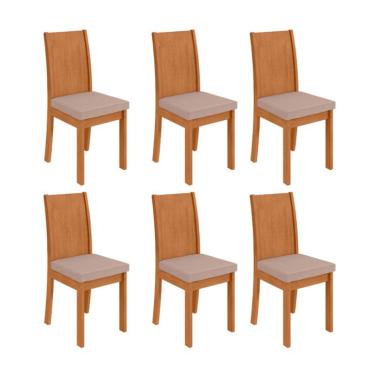 Imagem de Conjunto com 6 Cadeiras Athenas Veludo Creme e Amêndoa