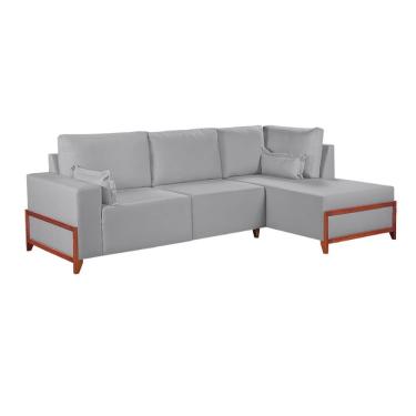 Imagem de Sofá De Canto 4 Lugares Living Fixo Com Chaise Molas Bonnel Linho Cinza