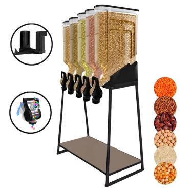 Imagem de Dispenser 5 Módulos 35 Litros ou 15 Kilos Armazenamento Ração Grãos Cereais Preto Plast Penser