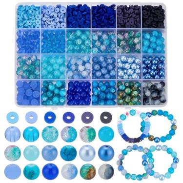 Imagem de PH PandaHall 1470 contas azuis para fabricação de joias, 23 estilos de contas redondas de vidro 8 mm contas de praia oceânica com 6 cores contas de argila de polímero para pulseira da amizade, colar