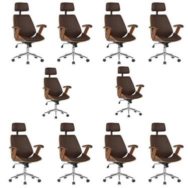 Imagem de Kit 10 Cadeiras de Escritório Presidente Giratória com Apoia Cabeça Of