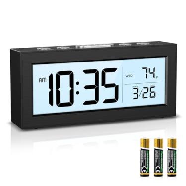 Imagem de AMIR Despertador alimentado por bateria, despertador de viagem com grande visor LCD mostrando hora/data/temperatura, relógio digital compacto operado por bateria para quarto, escritório, viagens