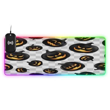 Imagem de CEBUGI Black Pumpkins Mouse pad de carregamento sem fio 15 W rápido para jogos com 14 iluminação LED RGB para jogos, PC, laptop, mesa 80 x 30 cm