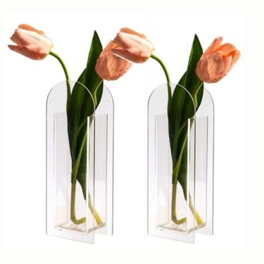 Imagem de Vaso de acrílico de cristal, 2 peças, vaso de flores com design moderno, vaso de acrílico para centro de mesa de casamento, elegante vaso floral para mesa de sala de estar, escritório (transparente)