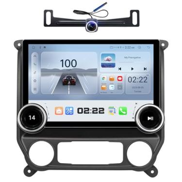 Imagem de Rádio de substituição para Chevy Silverado GMC Sierra - Carro estéreo sem fio Carplay Android Auto 2014-2018 QLED Touch Screen Radio Upgrade GPS Navigation Head Unit Knobs (botão duplo 4 + 64G)