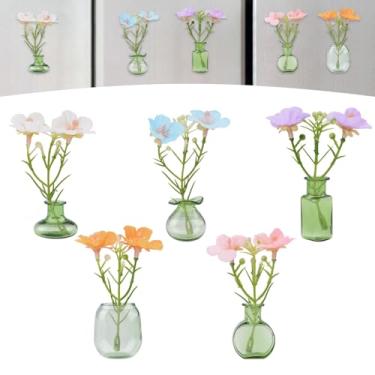 Imagem de UFURMATE Ímãs decorativos de geladeira, 5 peças, vaso de vidro de flor, decoração de geladeira pequeno conjunto de ímãs para geladeira, armário de metal (verde)