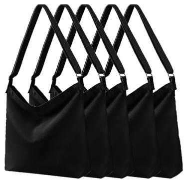 Imagem de Draw blank (Pacote com 5 bolsas femininas pretas em branco tamanho grande bolsa tiracolo bolsa de ombro Hobo casual Diy/presentes/estética/personalizada