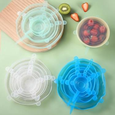 Imagem de Conjunto de 6 capas de silicone para alimentos com vários tamanhos (7,6 cm - 20,3 cm) tampas elásticas reutilizáveis para tigelas, copos, potes frescos, mantendo o micro-ondas seguro (verde)