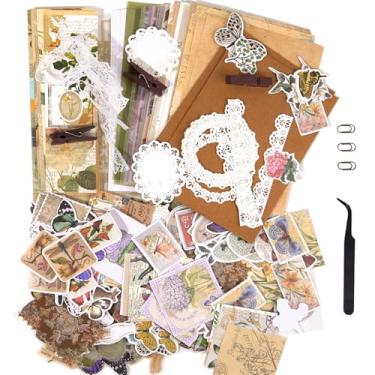 Imagem de Kit completo de suprimentos para scrapbook com 288 peças, papel de scrapbook vintage e adesivos de animais da natureza, kit de suprimentos de scrapbook para diário, enfeites de scrapbook, agenda