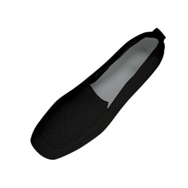 Imagem de Tênis feminino moderno casual versátil bico quadrado voador primavera verão confortável sapatos rasos para mulheres, Preto, 36