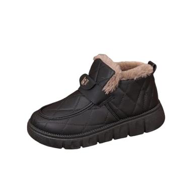 Imagem de Botas de neve femininas plus size forradas com lã e sola grossa para uso quente e confortável no inverno, Preto, 39