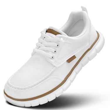 Imagem de Vooncosir Tênis de caminhada masculino, confortável, moderno, sem cadarço, para corrida, trabalho, tênis, esportivo, malha leve, Branco, 41