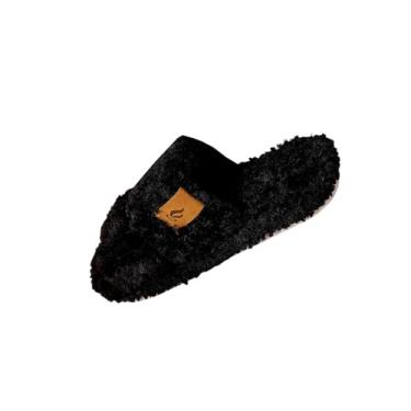 Imagem de Pantufas femininas com forro de lã de bico aberto para outono e inverno, design aconchegante, adequado para uso casual interno e externo com uma sensação amigável, Preto, 40