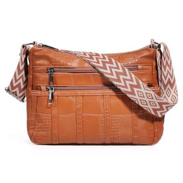 Imagem de NEOOEN Bolsa tiracolo feminina, bolsa de ombro de couro vegano com alça larga, bolsa tiracolo com vários bolsos para viagens e uso diário