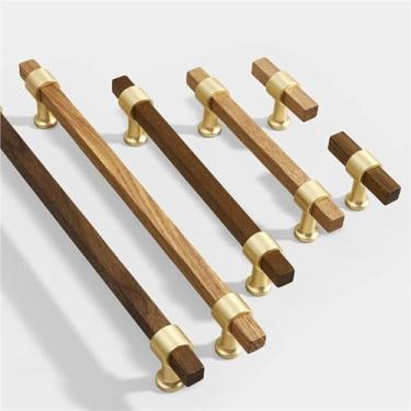 Imagem de Puxadores e puxadores de madeira de nogueira para armário de sapato cinza puxador de porta de armário dourado 1 peça (CJ-1912-Walnut-96mm)