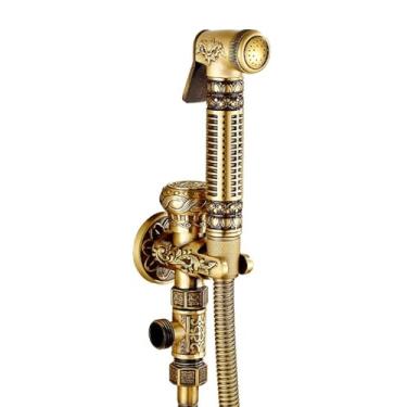 Imagem de Pulverizador de bidê portátil para vaso sanitário kit de pulverizador de bidê retrô cabeça de pulverizador de bidê para vaso sanitário descarga pressurizada de cobre, retrô com válvula angular (retrô
