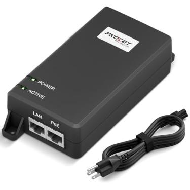 Imagem de Procet Single Port Active Gigabit PoE Plus Power Injector 802.3af 802.3at 55Vdc 30W for Most Surveillance Cameras, Wireless Access Points,VoIP Phones,PT-PSE101G-ATQ