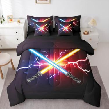 Imagem de Feelyou Jogo de cama King com estampa de sabre de luz em uma bolsa, 7 peças, edredom com edredom, fronhas, lençol de cima, lençol com elástico e fronhas para todas as estações