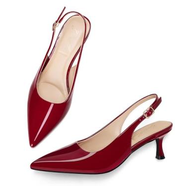Imagem de GENSHUO Salto gatinho slingback fechado bico fino salto baixo sapato feminino 5 cm alça curta elegante confortável casamento namoro trabalho sapatos, Vermelho, 37 BR