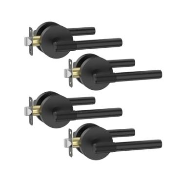 Imagem de Asidrama Pacote com 4 maçanetas de porta de passagem com fechadura, puxadores pretos interiores para quarto ou banheiro, maçaneta de porta resistente com maçaneta interna reversível para portas do