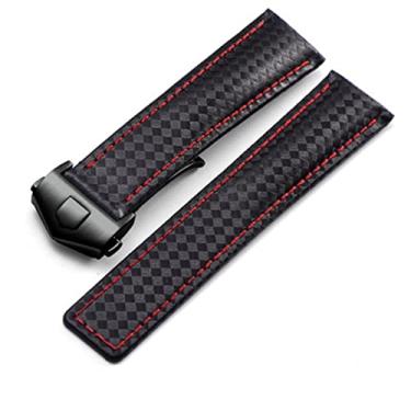 Imagem de CYSUE 20 22mm Para TAG heuer pulseira de relógio de fibra de carbono textura fundo de couro de vaca preto vermelho pulseira masculina com fecho de fivela dobrável (Cor: 26mm, Tamanho: 22mm)