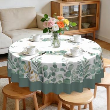 Imagem de Eikione Toalha de mesa redonda de 152 cm, toalha de mesa com folhas verdes à prova d'água e sem rugas, capas de mesa, decorações de verão para jantar em casa