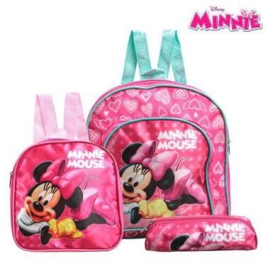 Imagem de Kit Mochila Escolar Pequena Minnie Mouse Rosa De Costa - TOYS 2U