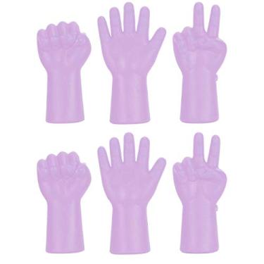 Imagem de Protetor de tampa de agulha antiderrapante macio TPR capa de ponta de agulha de tricô evita queda de pontos para tricô crochê artesanato 6 peças design de tesoura de papel de pedra (Roxa)