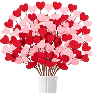 Imagem de Yen Jean 14 peças de decoração de dia dos namorados, rosa, vermelho, feltro, palitos de coração de feltro, flores artificiais, decoração de flores para vaso doméstico, mesa de centro de mesa
