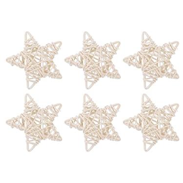 Imagem de GLOGLOW Material de Decoração Diária, Decoração DIY, 6 Peças, 3,35 X 3,35 Polegadas, para Festa de Casamento, Natal e de Casa Estrelas de Vime, Nan Natural (Branco)