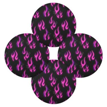 Imagem de Wassud Jogo americano conjunto de 4 tapetes de mesa redondos neon com chamas dançantes para cozinha e jantar, lavável, resistente ao calor, decoração de mesa 39 cm