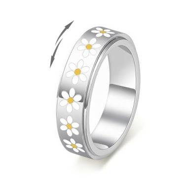 Imagem de Anel Daisy Fidget para alívio da ansiedade, anel giratório banhado a ouro 18 K de aço inoxidável para alívio do estresse, presente atencioso para Páscoa, aniversário, Dia dos Namorados, tamanho 5-10