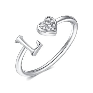 Imagem de Anéis de Inicial para Meninas Adolescentes - Anéis de Prata Esterlina de Coração para Meninas Adolescentes | Anel banhado a ouro 14 K, ouro rosa/prata esterlina para meninas, crianças, mulheres